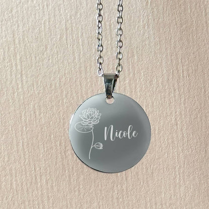 Halskette mit Geburtsblumen und Name graviert