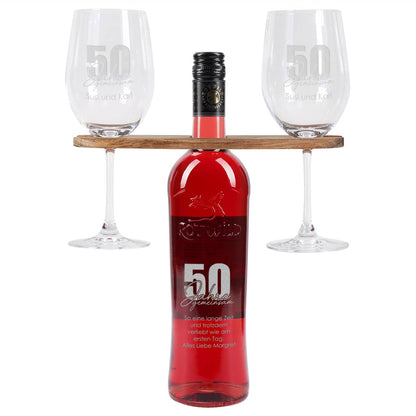 50 Jahre gemeinsam - Geschenkset zur goldenen Hochzeit mit Wein nach Wahl, Wunschnamen und Text