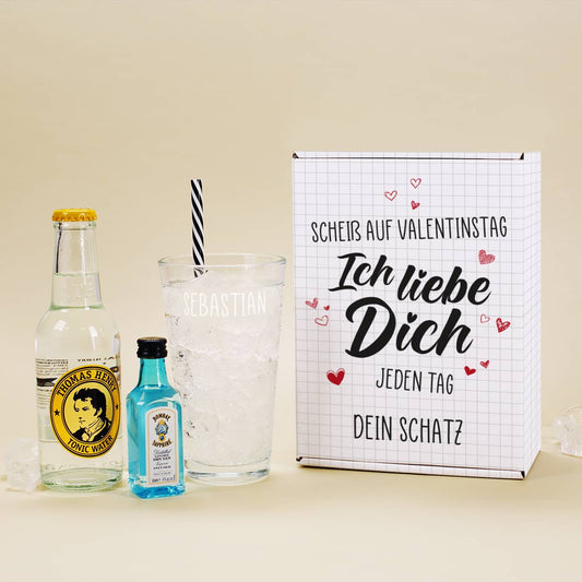 Scheiß auf Valentinstag - Ich lieb Dich jeden Tag Geschenkset zum Valentinstag mit Gin