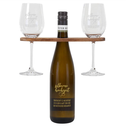 Silberne Hochzeit - Wein-Geschenkset mit Wunschtext und Namen graviert