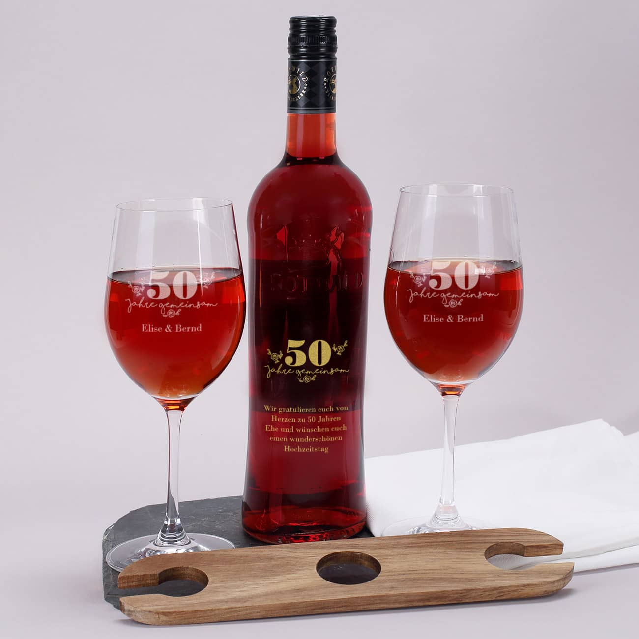 Geschenkset zum Hochzeitstag mit Namen, Wunschtext; Jubiläum