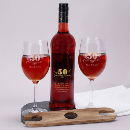 Geschenkset zum Hochzeitstag mit Namen, Wunschtext; Jubiläum