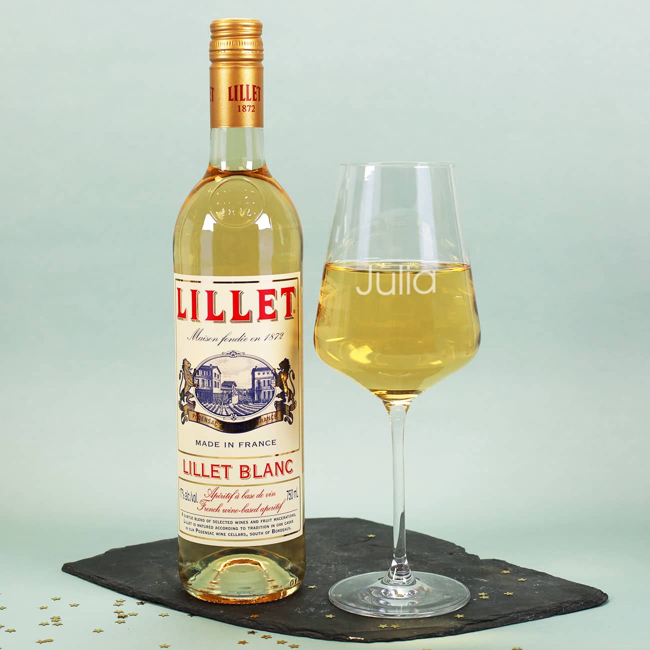 Lillet Blanc & Weinglas mit Namensgravur