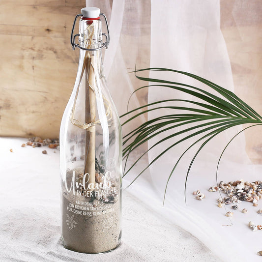 Urlaub in der Flasche - gefüllte Flaschenpost mit Wunschtext personalisiert