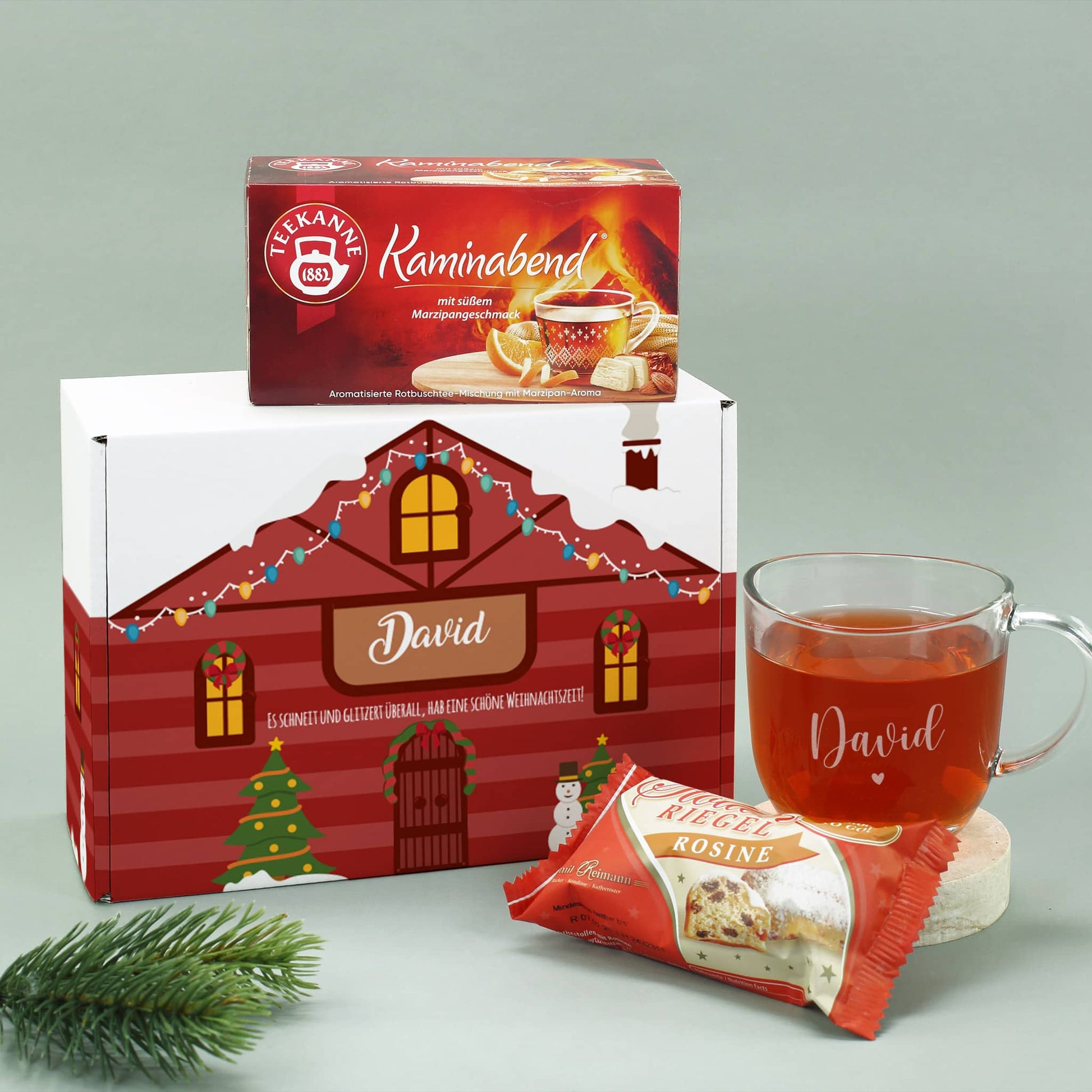 Personalisierte Geschenkbox & graviertes Teeglas