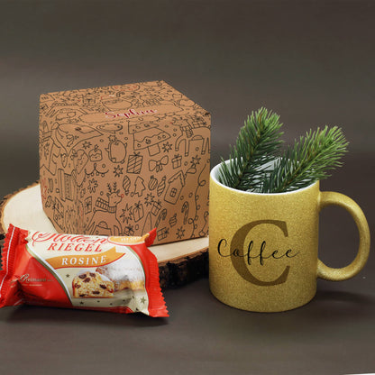 Geschenkset mit Tasse, Geschenkbox mit Doodle-Motiv & Stollenriegel