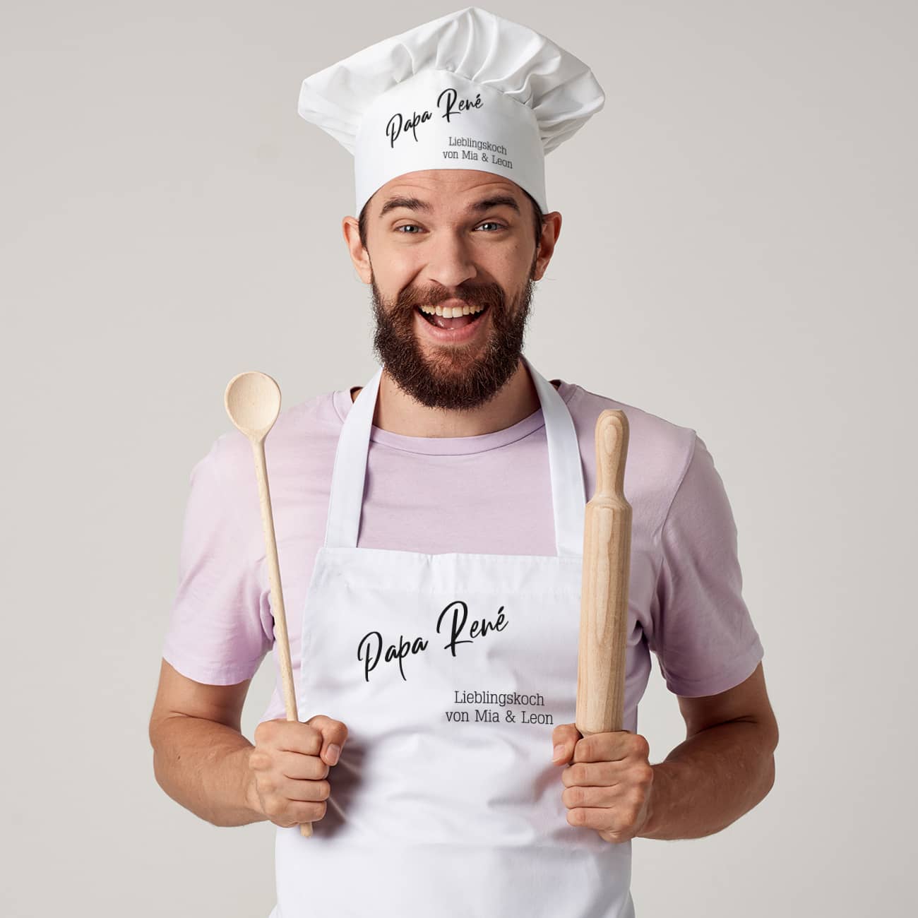 Geschenkset mit Kochmütze und Schürze mit Ihren Wunschtexten bedruckt