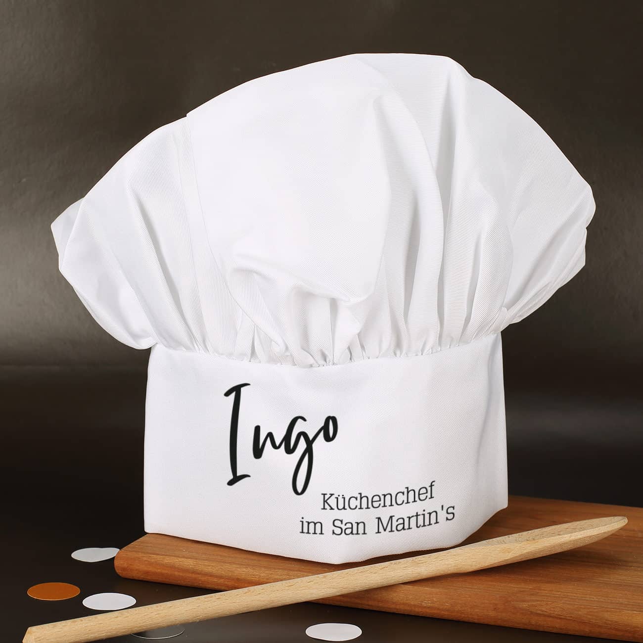 Kochmütze mit Name und Ihren Wunschtexten bedruckt