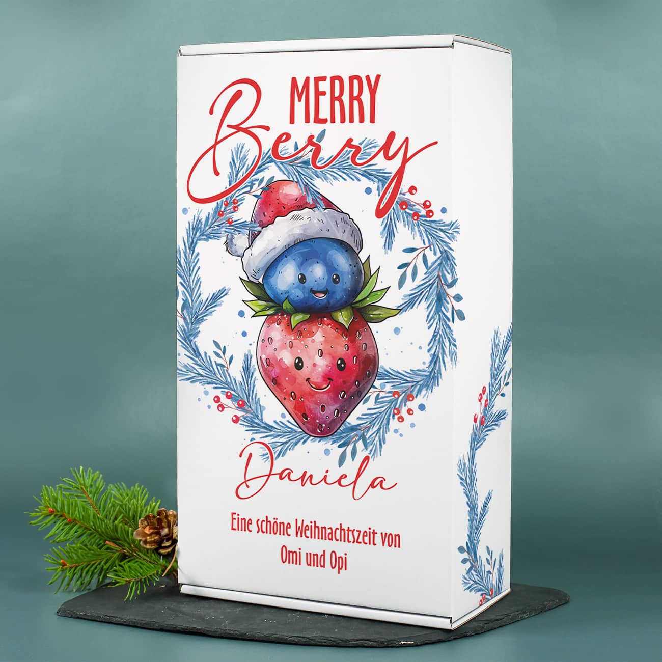 Geschenkbox mit niedlichem Motiv zu Weihnachten & Personalisierung