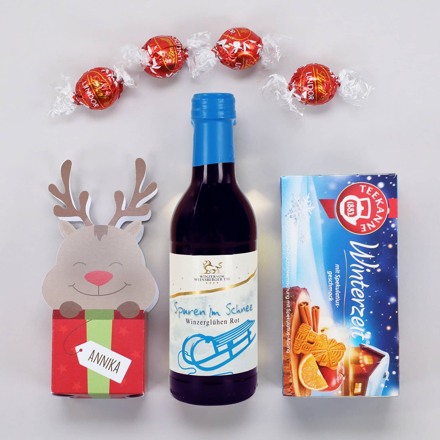 Geschenkset mit Glühwein, Schokolade und Tee zu Weihnachten