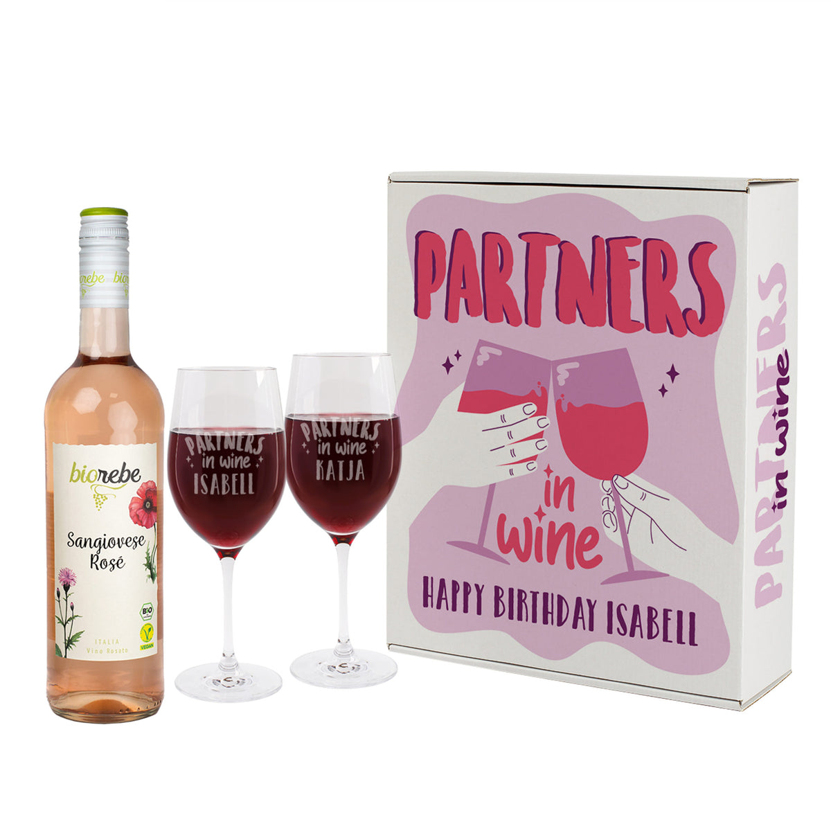 Partners in Wine - Wein Geschenk Set mit zwei Weingläsern und veganem Biorebe Wein