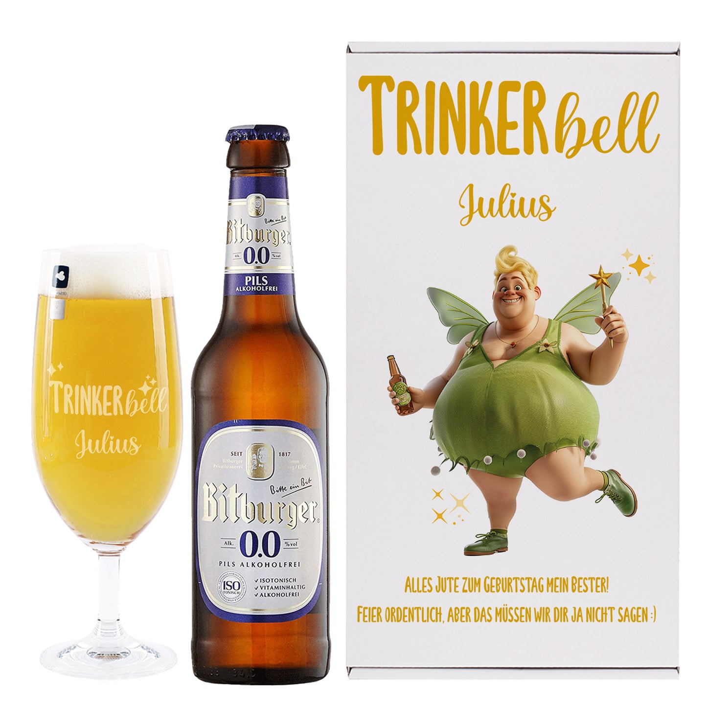 Freigestelltes Produktfoto der Variante Bitburger 0,0 auf weißem Hintergrund – alle Elemente gut sichtbar
