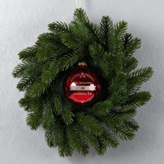 Türkranz & Wandschmuck mit personalisierter Christbaumkugel in Rot oder Weiß | Weihnachtsdeko