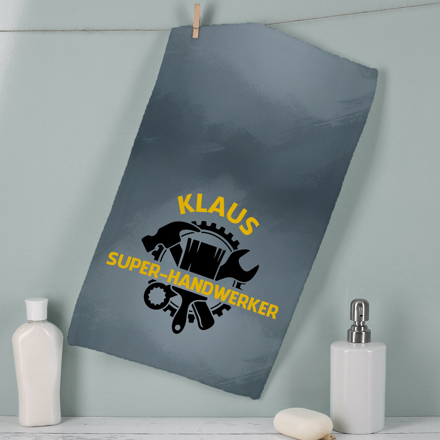 Personalisiertes Handtuch mit Handwerker-Aufdruck und Wunschname