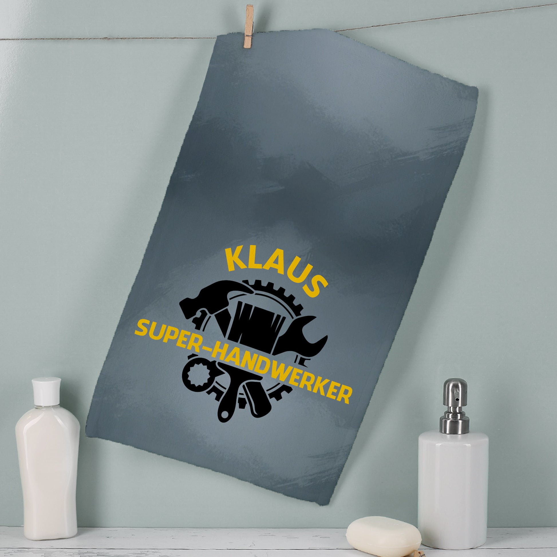 Personalisiertes Handtuch mit Handwerker-Aufdruck und Wunschname
