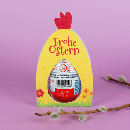 Rückseite der Huhn Osterverpackung mit Schriftzug Frohe Ostern