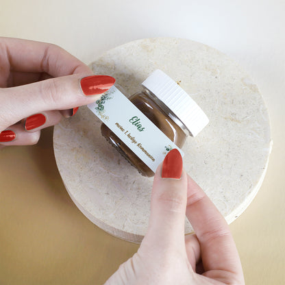 Mini Nutella Glas mit personalisiertem Aufkleber im Eukalyptus Fisch Design für Kommunion Gastgeschenk