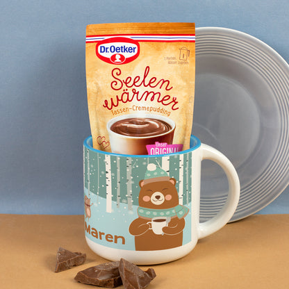 Geschenk Set für Kinder mit personalisierter Tasse und Schokolade Tassenpudding