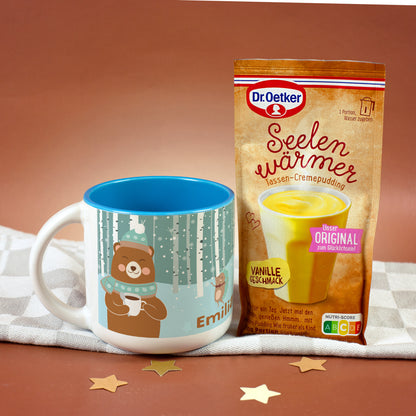 1. Personalisierte Kinder Tasse mit Bärmotiv und Vanille Tassenpudding zu Weihnachten