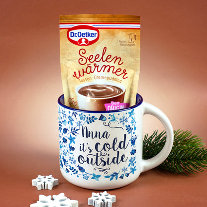 Geschenk Set mit personalisierter Tasse und Tassenpudding in Schokolade