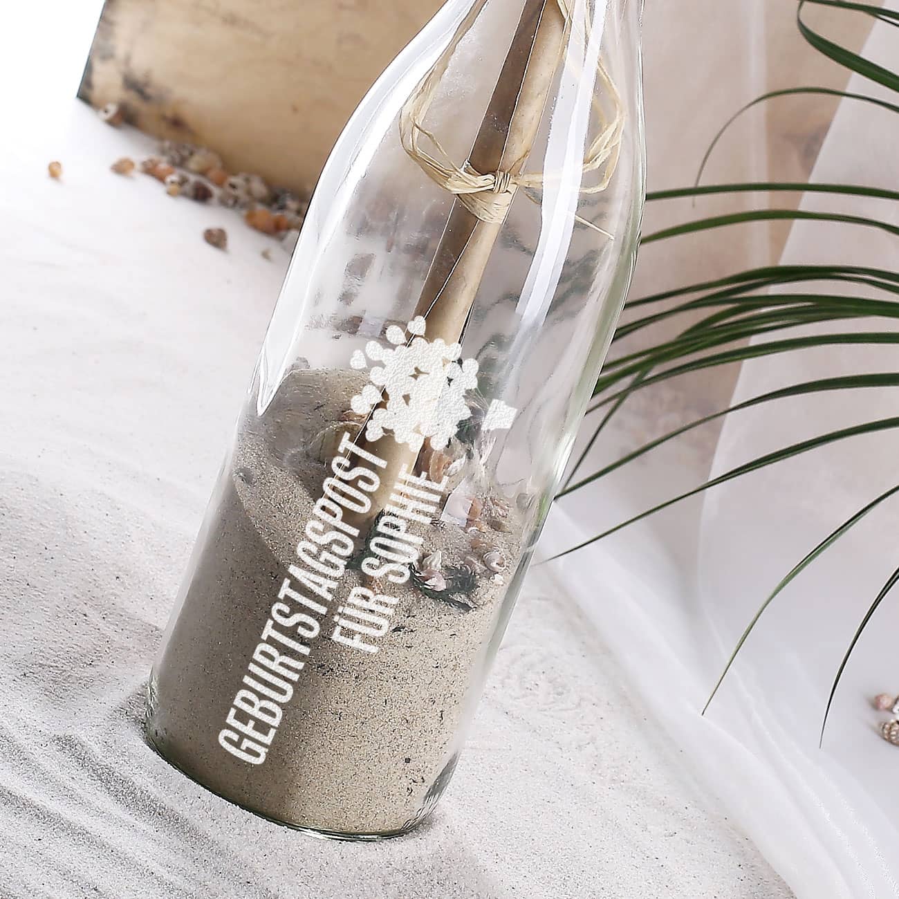 Flaschenpost zum Geburtstag mit Gravur