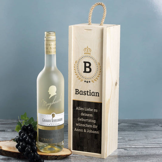 Maybach Weinflasche mit persönlicher Holzkiste