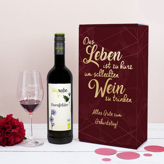 Biorebe Wein und Weinglas in personalisierter Geschenkverpackung