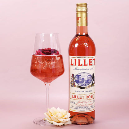 Graviertes Leonardo Weinglas mit einer Flasche Lillet Rosé 0,75L