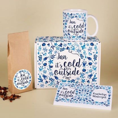 Winterliches Geschenkset mit Tasse, Tee, Schokolade