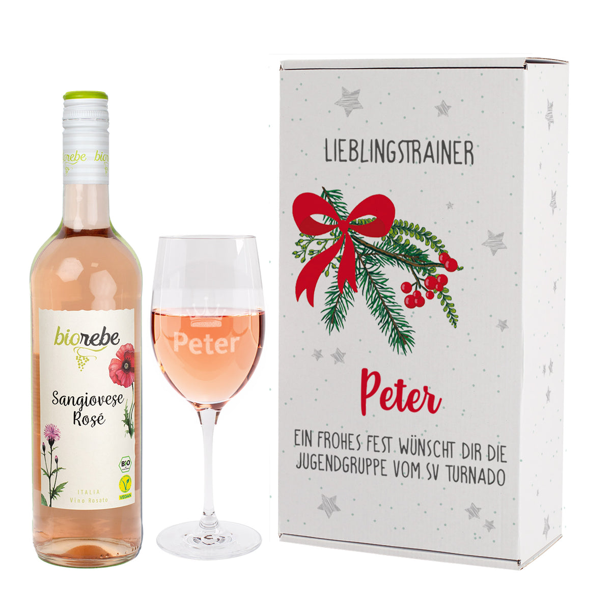 Biorebe Wein Geschenkset zu Weihnachten mit Weinglas in Geschenkbox | Weihnachtsgeschenk