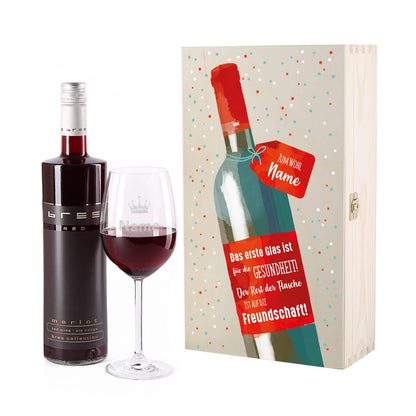 Rotweinset - Auf die Freundschaft mit graviertem Glas