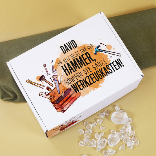 Geschenkverpackung für Männer mit witzigem Spruch und Name nach Wunsch