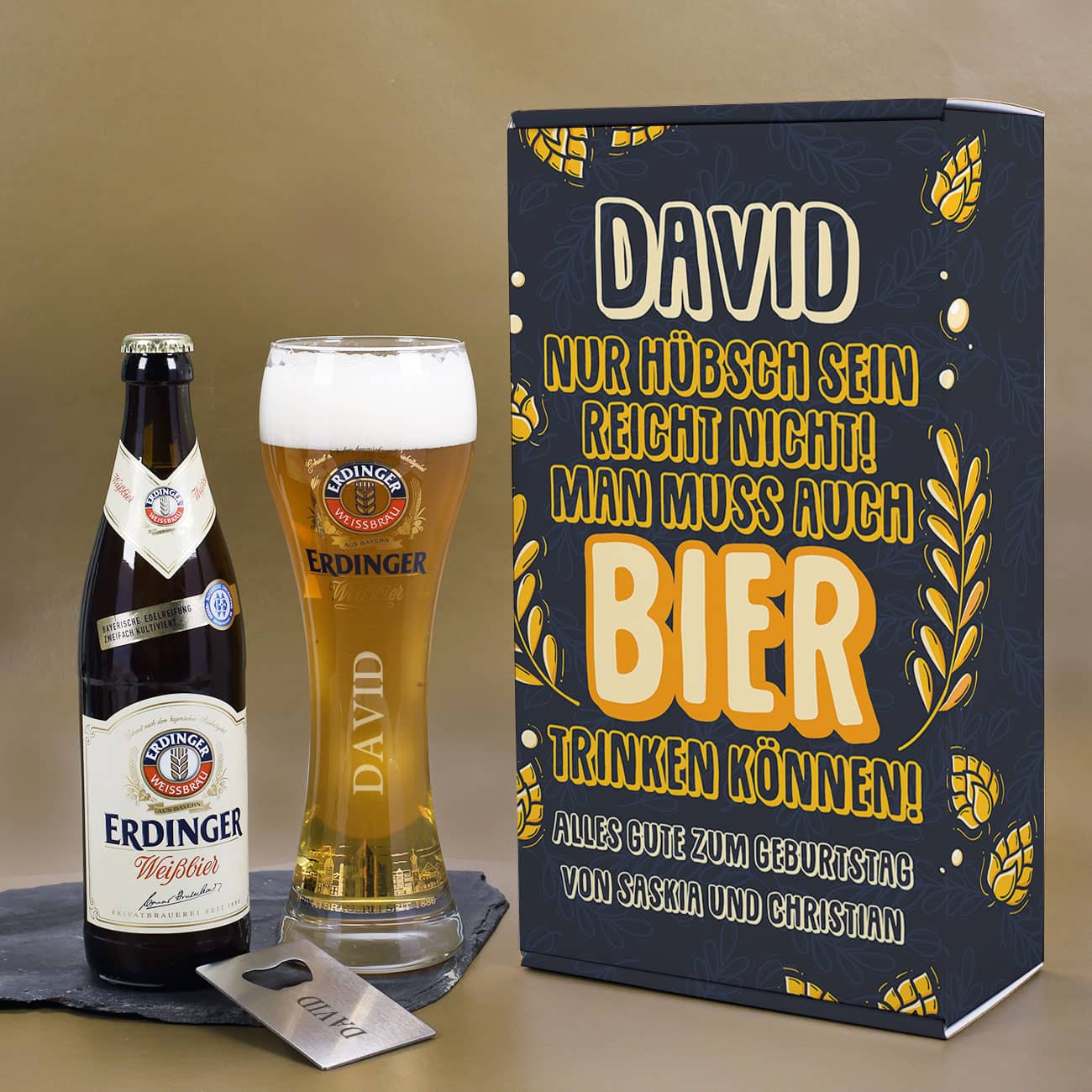 Bier Geschenkset für Männer mit Weißbier, Weizenbierglas mit Gravur ...