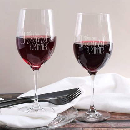 Geschenkset "Freunde für immer" in personalisierter Geschenkbox mit Biorebe Wein und Gläsern