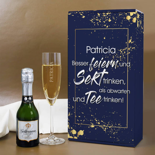 Sektset mit Pappverpackung, Sektglas und Sekt