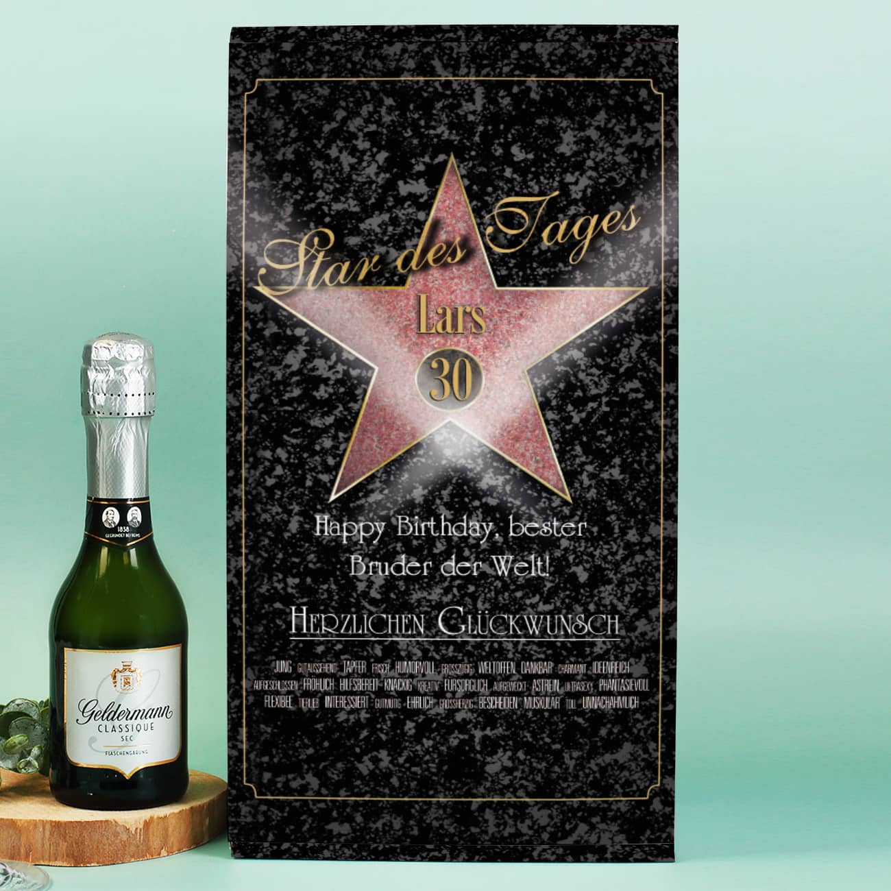 Star des Tages Geschenkset mit Sektglas und Sekt