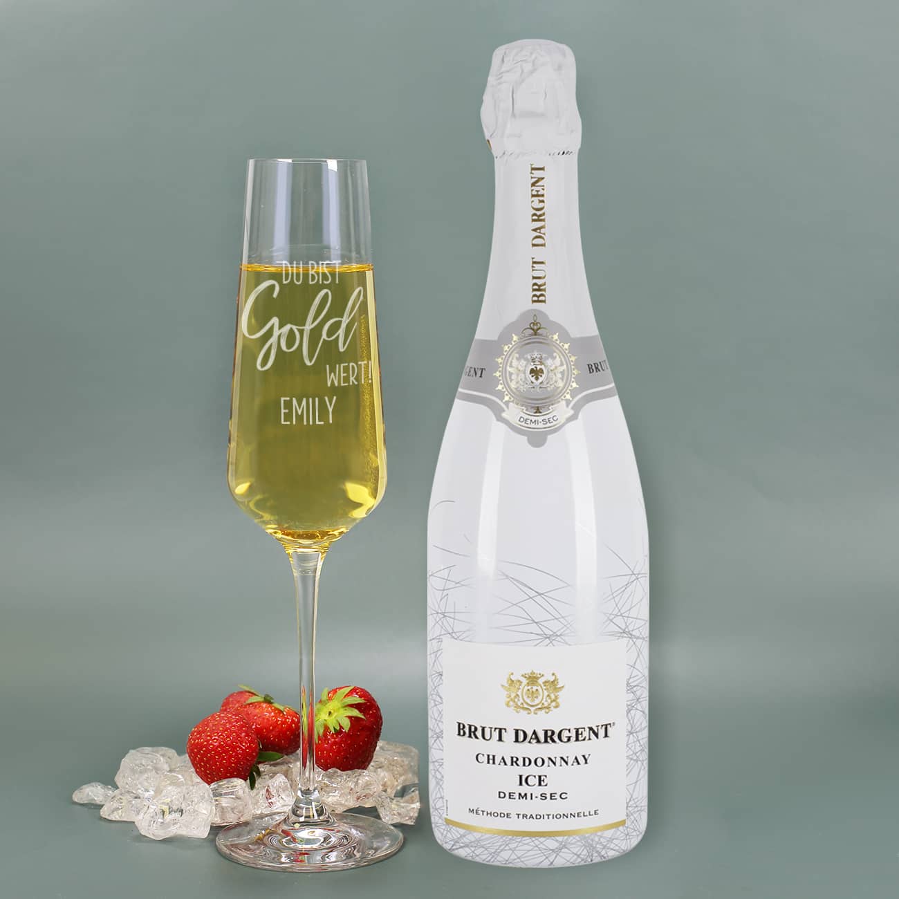 Sektglas mit Gravur und Flasche Sekt