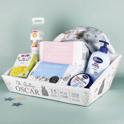 Gefüllter Geschenkkorb zur Geburt