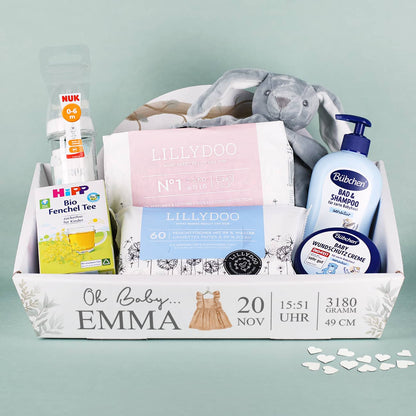 Gefüllter Geschenkkorb zur Geburt