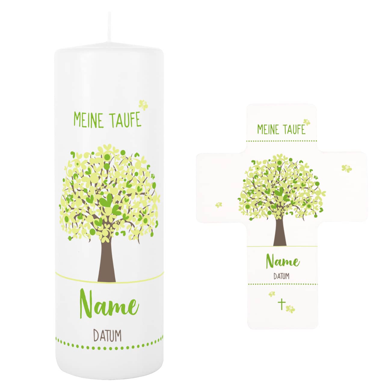 Taufkerze und Kreuz mit Ihren persönlichen Angaben