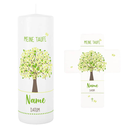 Taufkerze und Kreuz mit Ihren persönlichen Angaben