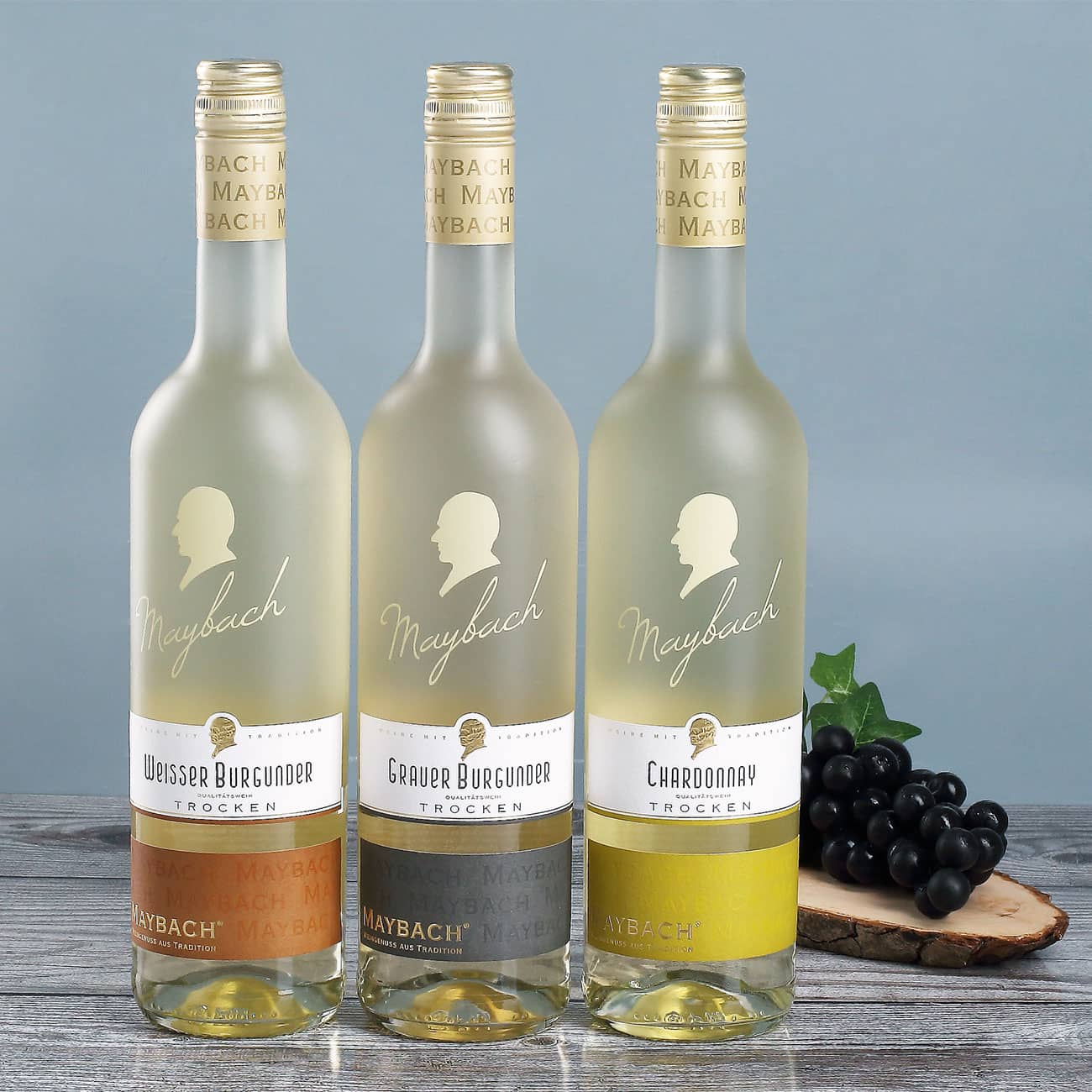 Drei verschiedene Weißweinsorten zur Auswahl