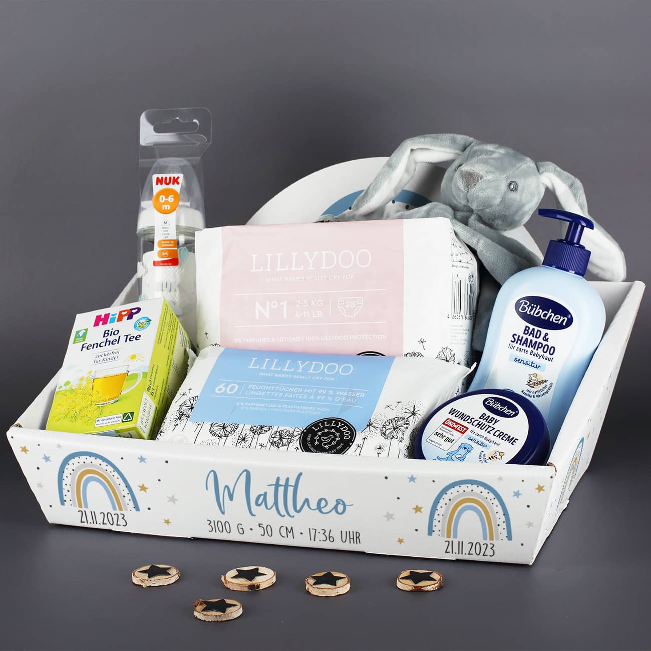 Geschenkkorb Regenbogen zur Geburt