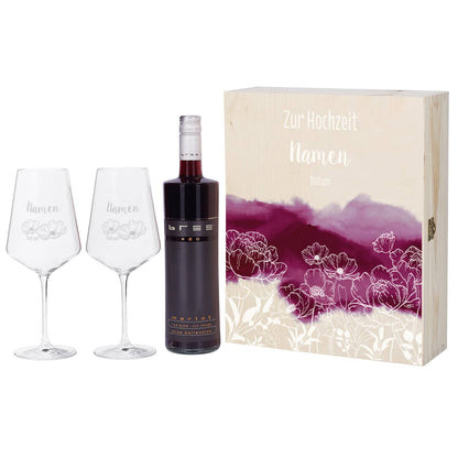 Romantisches Wein-Set mit Ihren Wunschnamen und einem persönlichen Datum