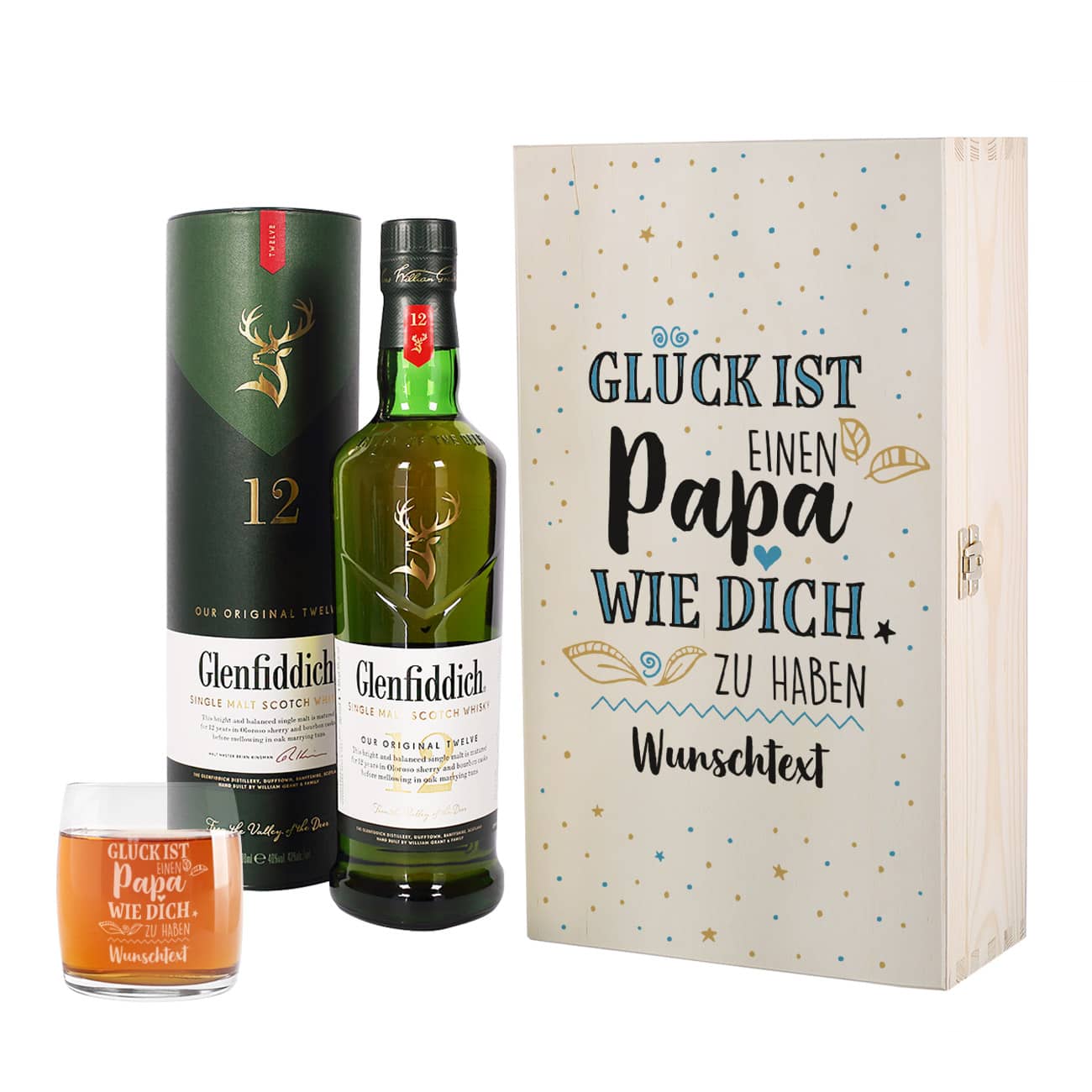 Glück ist, einen Papa wie dich zu haben - Glenfiddich Whisky Geschenkset für Papas