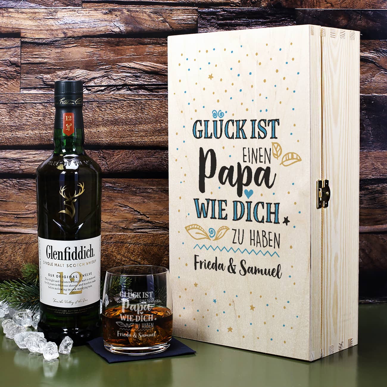 Glück ist, einen Papa wie dich zu haben - Whisky Geschenkset mit Wunschtext
