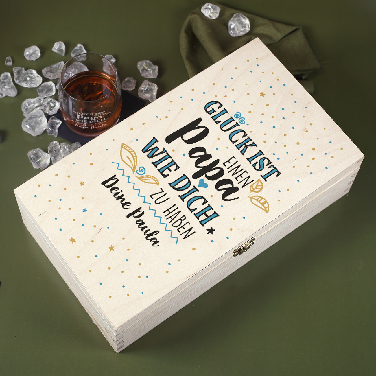 Glück ist, einen Papa wie dich zu haben - Glenfiddich Whisky Geschenkset in Holzbox