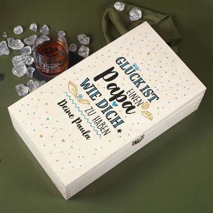 Glück ist, einen Papa wie dich zu haben - Glenfiddich Whisky Geschenkset in Holzbox