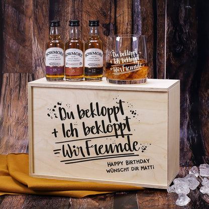 Du bekloppt + Ich bekloppt = Wir Freunde - Whisky-Geschenkset