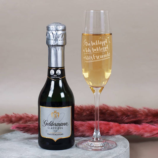 Du bekloppt, Ich bekloppt, Wir Freunde - Geschenkset mit Sekt und Sektglas
